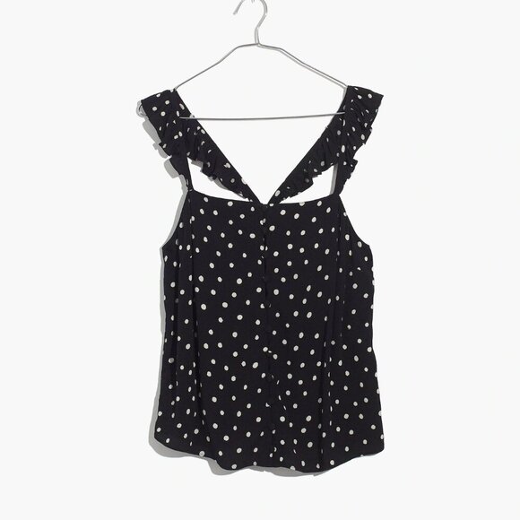 Madewell Ruffle-Strap Cami Top Black White Polka Dot Size Small NWOT - Picture 1 of 11